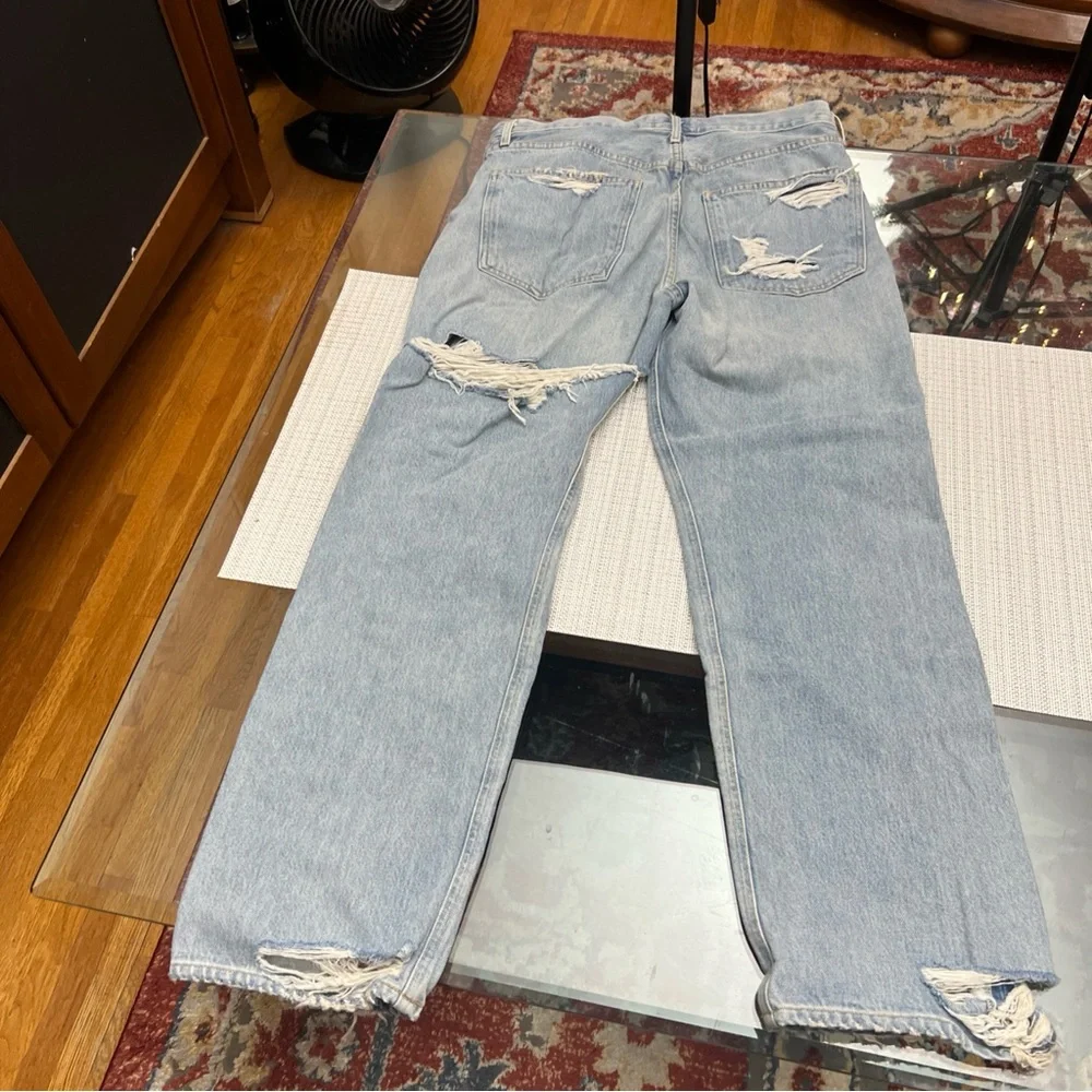 Agolde Women's High Rise Distressed Light Blue Jeans